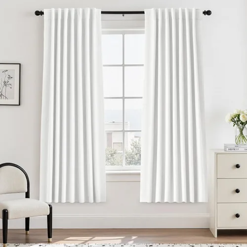 Miniatura 110 de UHITECH Cortinas cortas de lino de 24 pulgadas de largo para ventanas pequeñas de granja, cortinas opacas modernas para sala de estar, pestañas