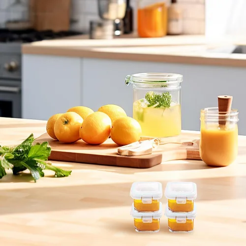 Miniatura 6 de Mini recipientes de vidrio para almacenamiento de alimentos, paquete de 12 frascos de vidrio pequeños de 5.4 onzas con tapas de bloqueo, recipientes
