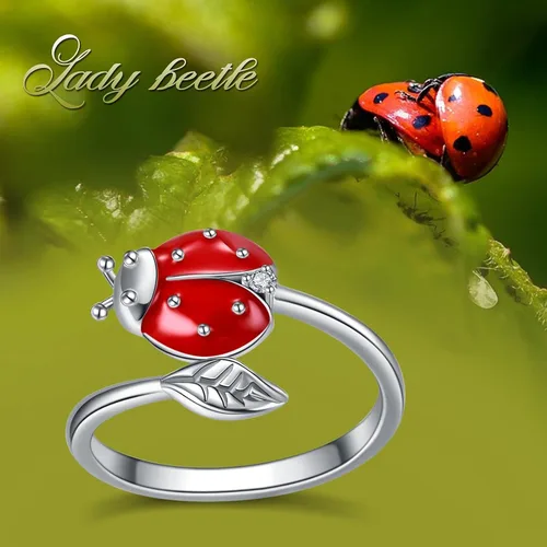 Miniatura 7 de WINNICACA Anillos de plata de ley 925 para mujer, abeja, colibrí, mariposa, mariquita, libélula y búho, anillos abiertos para cumpleaños