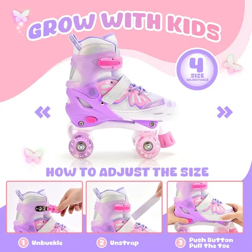 Miniatura 3 de NEMONE - Patines de sirena con ruedas iluminadas y 4 tamaños ajustables para niñas, azul y morado, para niños pequeños, para principiantes, de E