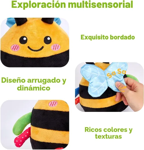 Miniatura 4 de hahaland - Juguete de abeja que rebota para el tiempo boca abajo, para 6 meses, juguete musical de abeja de peluche para bebés de 7, 8, 9, 10, 11