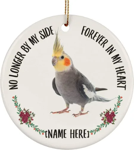 Nombre personalizado Cockatiel Grey Forever in My Heart Amantes de los Animales Regalos 2025 Adornos para Árbol de Navidad Círculo