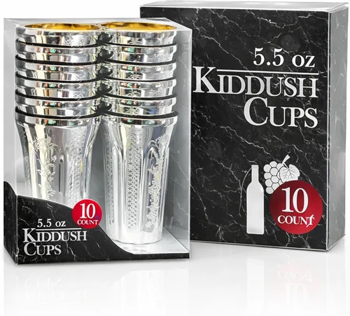 Miniatura 4 de DECORLINE Kiddush/Kiddish - Taza redonda de 5.5 onzas, vasos desechables plateados con interior dorado, vasos de diseño elegante para Pascua