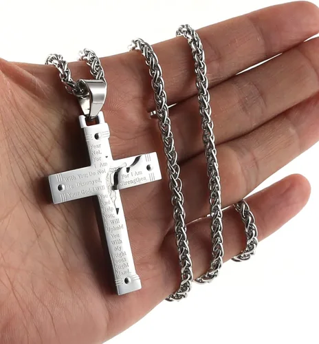 Miniatura 2 de Hzman -Collar con pendiente para rezo de crucifijo de Jesucristo, de acero inoxidable, para hombres