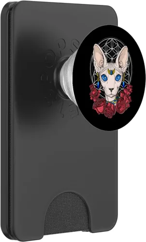 Miniatura 8 de Sphynx - Agarre y soporte para teléfonos y tabletas, diseño de flor de la vida, Negro