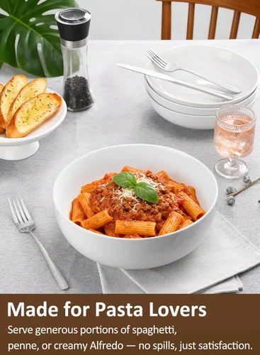 Miniatura 5 de Juego de 2 cuencos grandes para servir pasta de 120 onzas, 24.6 cm, cuencos grandes de porcelana para ensalada de cocina, grandes cuencos blancos