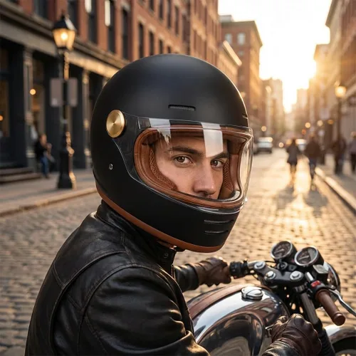 Miniatura 3 de Casco retro para motocicleta Loyoriwy para adultos: Casco integral vintage con sistema de ventilación, diseño impermeable para motociclismo Negro