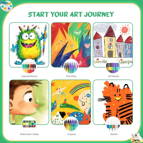 Miniatura 3 de homicozy Suministros de arte para niños de 4 a 12 años, estuche de arte con juegos de dibujo de dinosaurios, kits de colorear con caballete triple