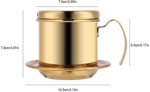 Miniatura 9 de Zopsc Taza de filtro de goteo de café vietnamita de acero inoxidable, dorada, cafetera de una sola porción, cafetera portátil para viajes de oficina