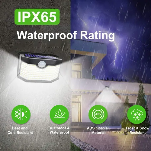 Miniatura 5 de HMCITY 120 luces solares LED para exteriores con sensor de movimiento y 3 modos de iluminación, IP65 impermeables, amplias, luces solares de pared