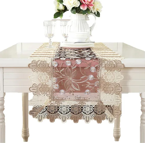 Miniatura 7 de Camino de mesa bordado de flores de encaje, rectangular, para bodas, fiestas, despedidas de soltera, comedor, decoración de mesa auxiliar, 16 x 48