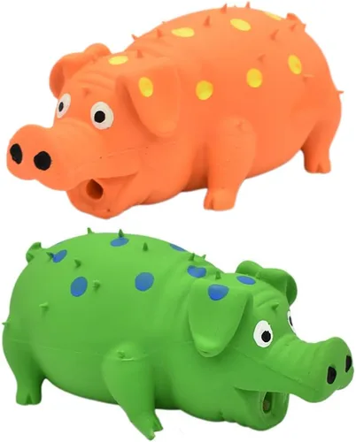 Miniatura 8 de Juguetes para perros Squeaky Pig - Paquete de 2 juguetes para perros que gruñen gruñidos para perros pequeños, medianos y grandes, juguete