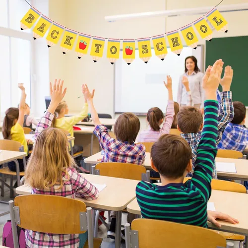 Miniatura 6 de Whaline Cartel de regreso a clases premontado, decoración colgante de bienvenida a la escuela, patrón de manzanas, patrón de primer día de escuela