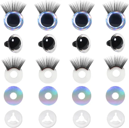Miniatura 10 de TOAOB - 4 juegos de ojos de seguridad de 0.98 pulgadas con purpurina y arandelas y pestañas para Amigurumis de plástico plateado para manualidades