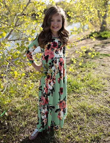 Miniatura 53 de 21KIDS Vestido largo floral de manga larga 3/4 con bolsillos para niñas de 6 a 12 años