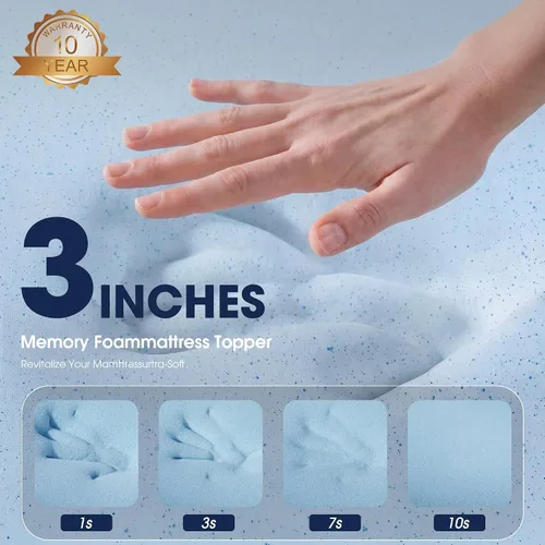 Miniatura 3 de VALUXE Cubrecolchón de espuma viscoelástica de gel de 3 pulgadas, tamaño individual, almohadilla de enfriamiento de alta densidad, alivio
