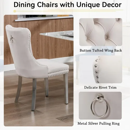 Miniatura 5 de Henf Juego de mesa de comedor extensible de 7 piezas para 6, 160 cm-200 cm Mesa de cocina extensible de grano de mármol blanco con 6 sillas Blanco