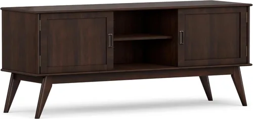 Miniatura 18 de SIMPLIHOME Draper Soporte de TV – Consola baja de madera maciza de 60 pulgadas de ancho en negro, centro de entretenimiento moderno de mediados