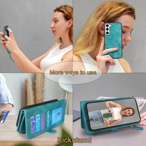 Miniatura 4 de Funda compatible con Samsung Galaxy S23 5G 2023, [12 ranuras para tarjetas] Soporte para dinero en efectivo para tarjetas de identificación, Floral