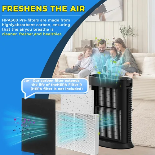 Miniatura 5 de Paquete de 4 purificadores de aire HRF-A300 pre HEPA para Honeywell HPA300, compatibles con las series HRF-AP1 y HPA300, prefiltro lavable