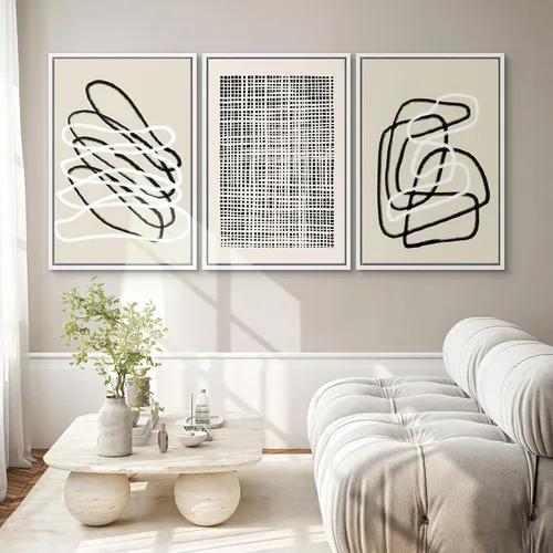 Miniatura 622 de SIGNWIN Lienzo enmarcado para pared, arte con pinceladas de flujo neutro en tonos beige abstractos, ilustraciones, arte moderno, decorativo