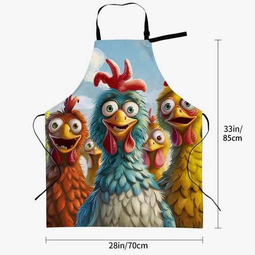 Miniatura 3 de Delantal colorido con patrón de pollo para mujer, 28 x 33 pulgadas, delantales de cocina con 2 bolsillos, poliéster, delantal de granja
