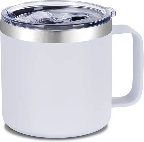 Miniatura 29 de VEGOND Taza de café aislada de 14 onzas con asa, taza de café de viaje de acero inoxidable con tapa, taza de café de metal al vacío de doble pared