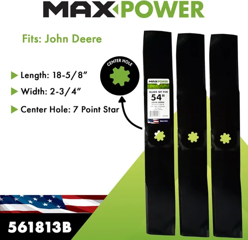 Miniatura 2 de Maxpower 561813B Juego de 3 cuchillas para John Deere Rider de 54 pulgadas, reemplaza a GX21380, GY20684 y GY20679