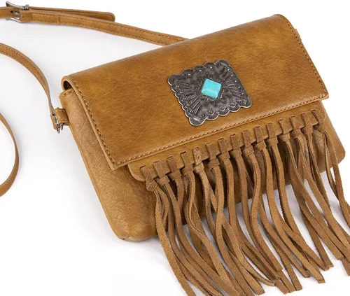 Miniatura 6 de Wrangler - Bolso de cuero genuino con flecos para mujer, color turquesa occidental