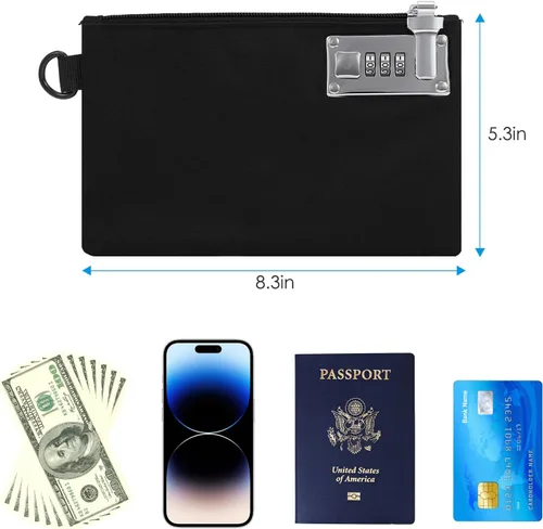 Miniatura 4 de AMIR 2 bolsas de dinero con cerradura, 5 x 8 pulgadas, bolsa de seguridad de nailon con cierre de cremallera para suministros escolares, viajes