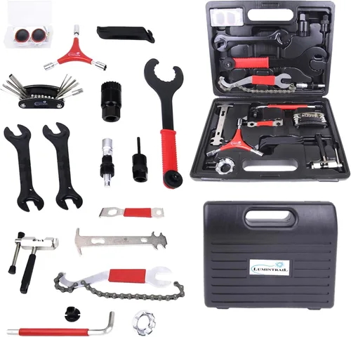 Miniatura 7 de Lumintrail Kit de herramientas de reparación de bicicletas de 38 piezas, kit completo profesional de mantenimiento de bicicletas de montaña, Kit