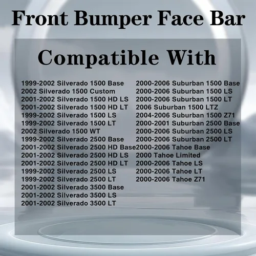 Miniatura 6 de CarPartsDepot Barra frontal del parachoques negro Compatible con 1999-2002 Silverado 1500 2500 3500 y 2000-2006 Suburban/Tahoe GM1002375 12335826