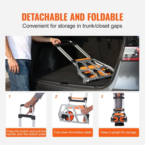 Miniatura 7 de VEVOR Camión de Mano Plegable y Dolly, Capacidad de 275 Libras, Carro Plegable de Aluminio, Carrito de Equipaje de Alta Resistencia con Mango