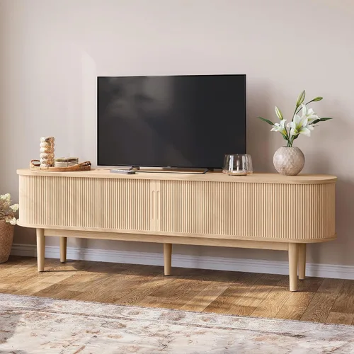 Miniatura 9 de LINSY HOME Soporte de TV acanalado de 58 pulgadas para televisores de hasta 65 pulgadas, centro de entretenimiento moderno de mediados de siglo
