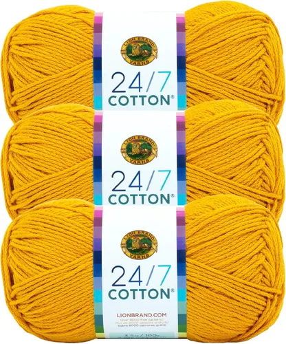 Miniatura 38 de Lion Brand Yarn, Hilo ligero mercerizado de algodón 24/7 para tejer, ganchillo y manualidades, Almirante, 1 paquete, 185 yardas de fibra natural