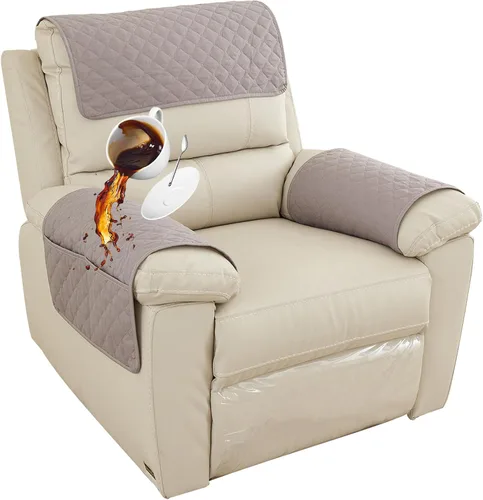 Miniatura 30 de Funda para Reposabrazos de Sofá, Funda para Reposacabezas de Silla Reclinable, Funda de Sillón con Bolsillos, Protector de Muebles Acolchado Beige