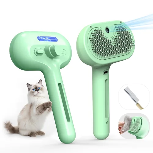 Cepillo de aseo para mascotas con spray electrónico de niebla - Herramienta suave de eliminación de pelo para gatos y perros, Cepillo de vapor para