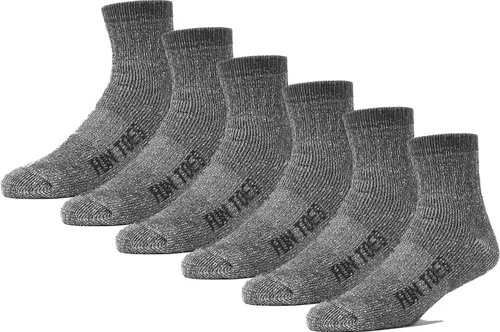 FUN TOES Calcetines tobilleros 80% lana para hombre, 6 pares de fuertes soportes de arco de invierno, parte inferior acolchada ideal para senderismo
