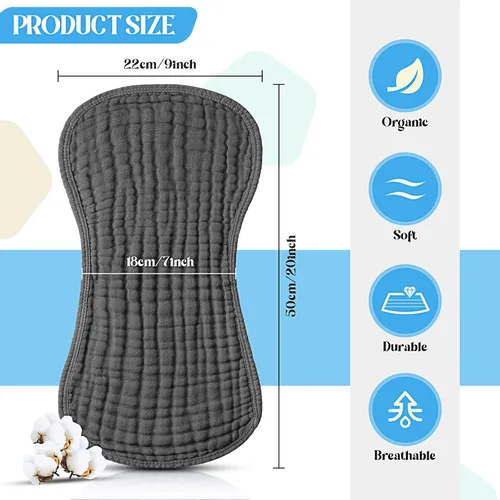 Miniatura 2 de Frienda Paquete de 6 paños de muselina para eructos de algodón, grandes, 20 x 9 pulgadas, extra absorbentes y suaves, para bebé, niño y niña, unisex