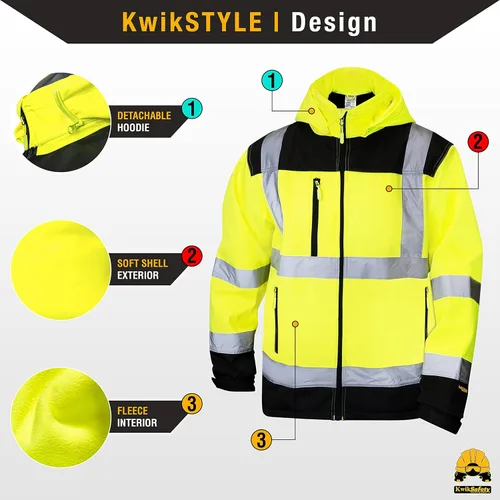 Miniatura 2 de KwikSafety - Charlotte, NC - Chaqueta de seguridad Softshell AGENT & GALAXY [Diseño Base y Edición Limitada] Clase 3 ANSI Testada OSHA Agente