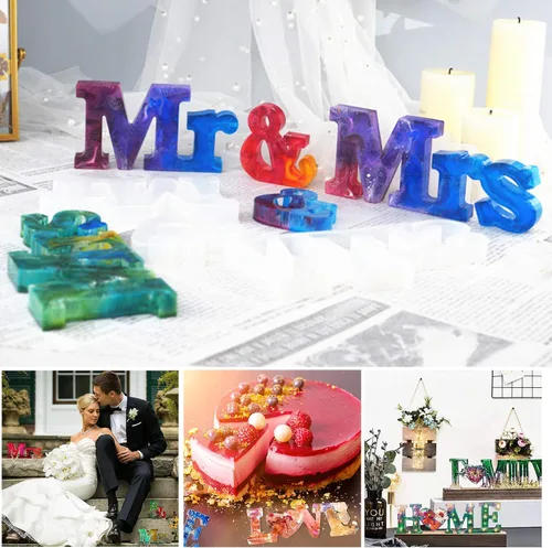 Miniatura 7 de 4 moldes de resina con letras de Mr & Mrs Love Home Family Sign Moldes de resina de cristal, moldes de resina epoxi para decoración de mesa de pared