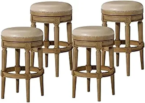 Miniatura 15 de Maven Lane Pullman Taburete de Bar de Madera Giratorio 180 Grados sin Respaldo de 30" de Altura con Ribete de Tachuelas, Acabado Blanco Alabastro