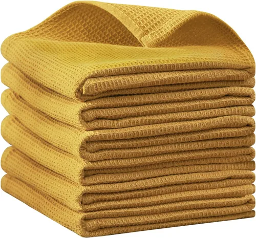 Miniatura 22 de QUILTINA Kitchen Dish Cloths 6 Pack, 12 x 12 Inches, 103% Cotton Waffle Weave Dish Towels, Super Absorbent Quick Drying, Beige