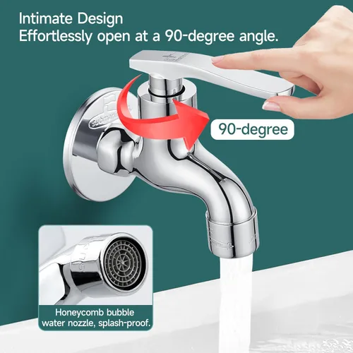 Miniatura 4 de SUBMARINE Grifo de latón plateado para exteriores, grifo de pared con interfaz G1/2 pulgadas, utilizado para fregadero, balcón y jardín (cromado)