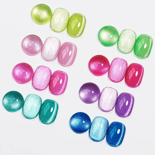 Miniatura 12 de MIZHSE Esmalte de uñas de gel de ojo de gato de 8 colores, juego de esmaltes de gel magnético con purpurina con barra magnética, holográfico Gel