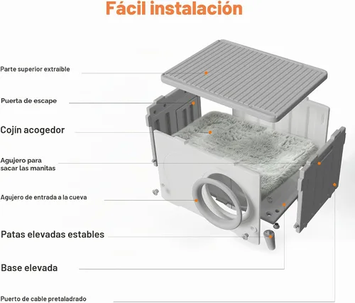 Miniatura 7 de Casa para gatos al aire libre, resistente a la intemperie, refugio para gatos con puerta de escape y solapa de puerta de PET, apilable elevado