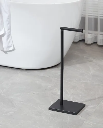 Miniatura 8 de Soporte de papel higiénico independiente para el baño con reserva, soporte de rollo de papel higiénico de acero inoxidable, pedestal negro DECLUTTR