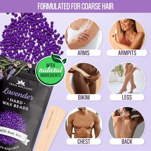 Miniatura 3 de Tress Wellness Cuentas de cera, seguras para la piel, probadas dermatológicamente, kit para bikini en casa, brasileño y cuerpo completo, lavanda
