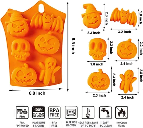 Miniatura 2 de Molde de silicona para chocolate con temática de Halloween, calabaza, murciélago, calavera, fantasma, molde para caramelos, 2 unidades de 12