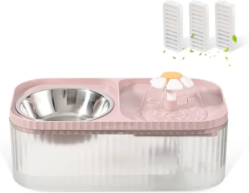 Fuente de agua para gatos y cuenco de alimentos, dispensador de agua ultra silencioso para mascotas de 3L/101oz con bomba inteligente y 3 filtros de